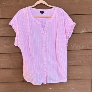 NWOT Talbots Plus Light Pink Striped Cotton Button-Down Shirt size 2X